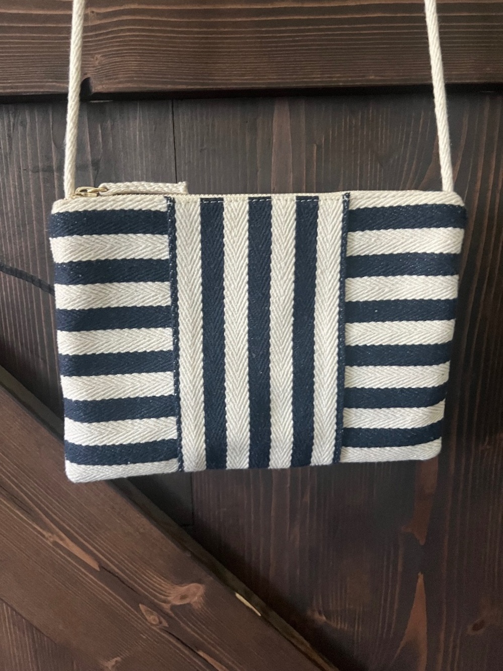 GAP Navy & White Striped Canvas Crossbody Clutch Bag